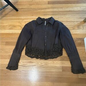 Free People brown cropped button down